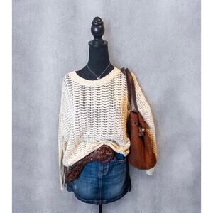 Billabong Sunlit 100% Cotton Cream Open Stitch Sweater Medium